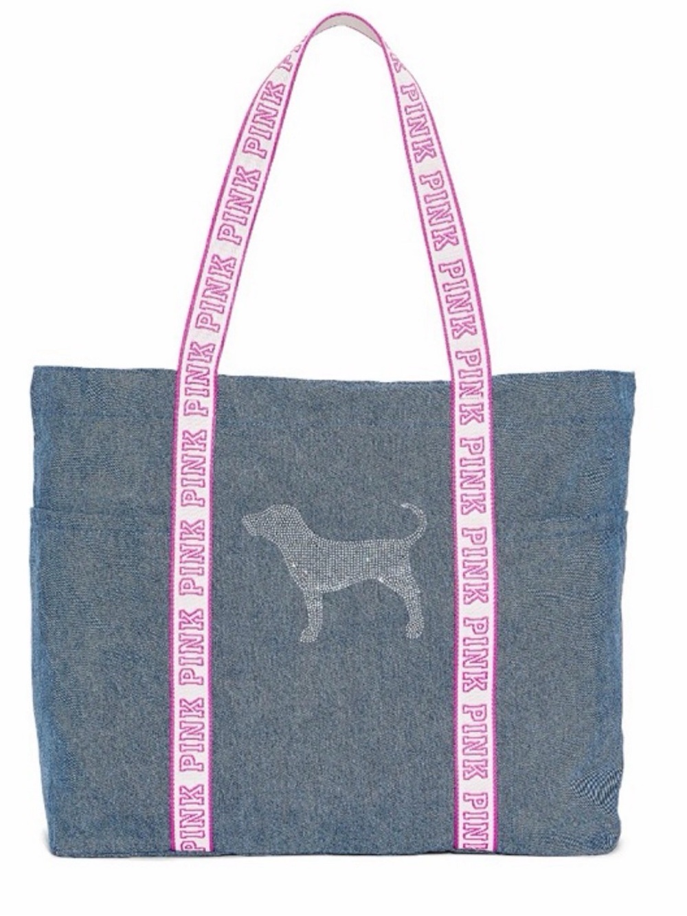 PINK Victoria's Secret Denim Pet Tote with Pink Logo Straps